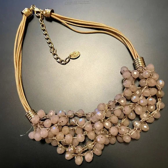 Time Tru Vintage Gold Tone Multi-Strand Pink Beaded Necklace - Picture 1 of 7
